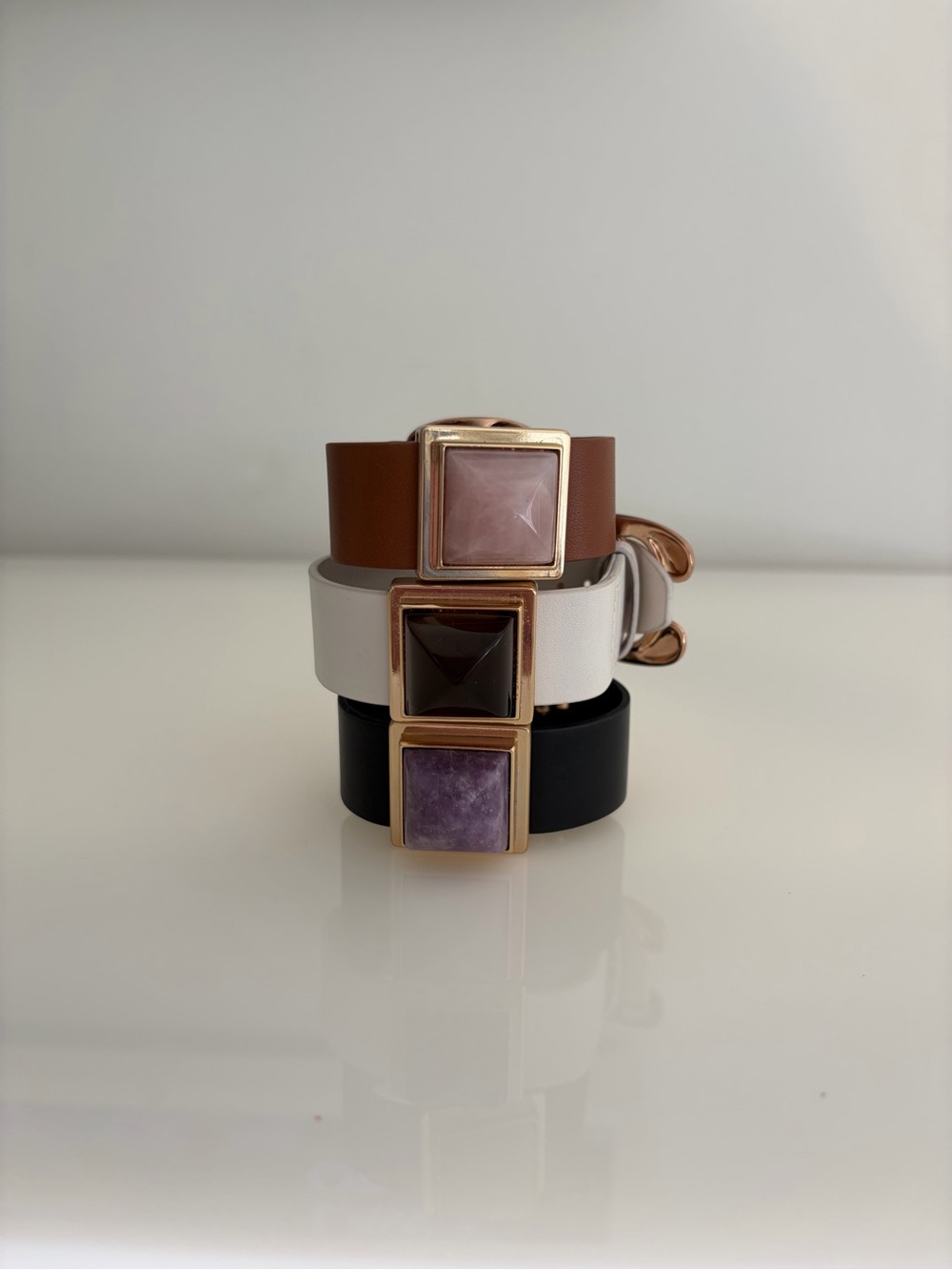 Rachel Richards Set of 3 Leather & Quartz Statement Cuff Bracelets